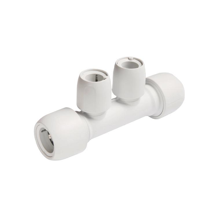 Hep2O Two Port Manifold Push-Fit All Socket White 22 x 15mm - HX88B/22W