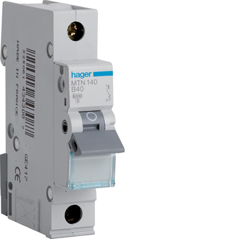 Hager MTN140 1P 6KA B-40A 1m B Type MCB