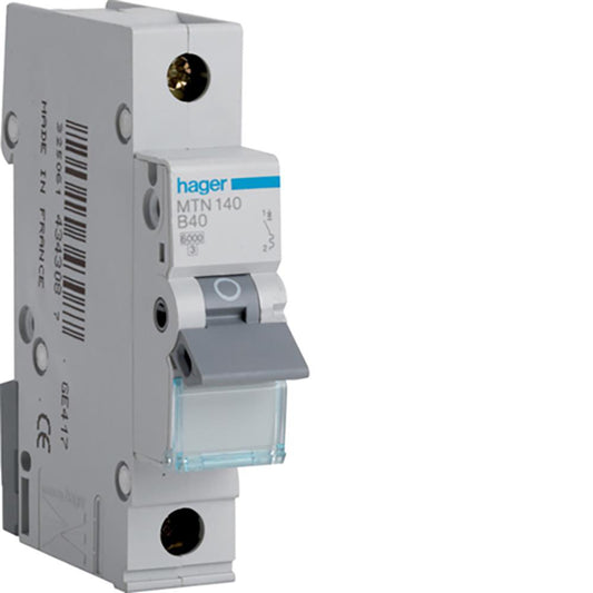 Hager MTN140 1P 6KA B-40A 1m B Type MCB