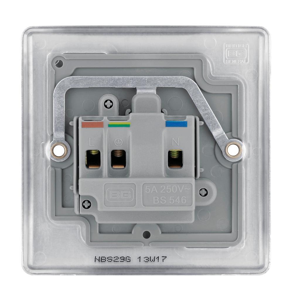 BG Brushed Steel 5A Single Unswitched Socket - NBS29G