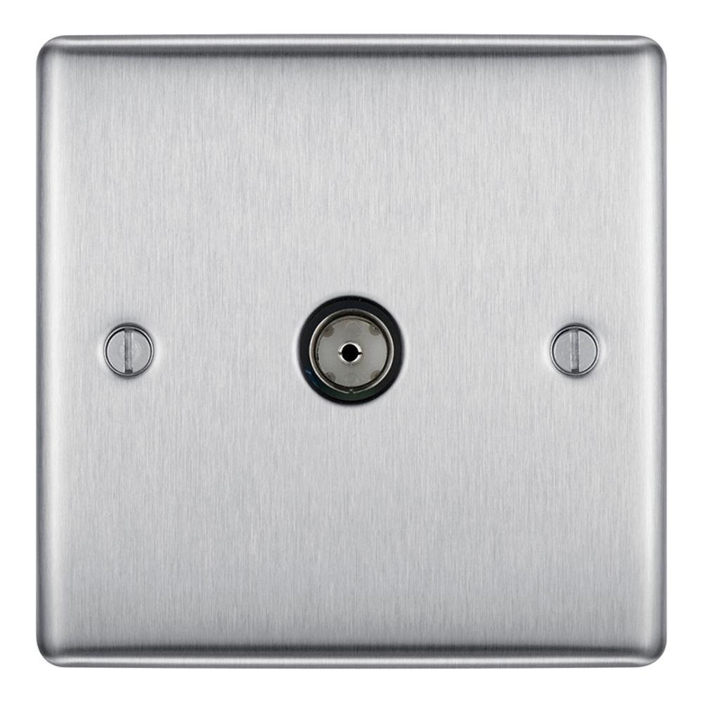 BG Brushed Steel Single Coaxial Socket - NBS60