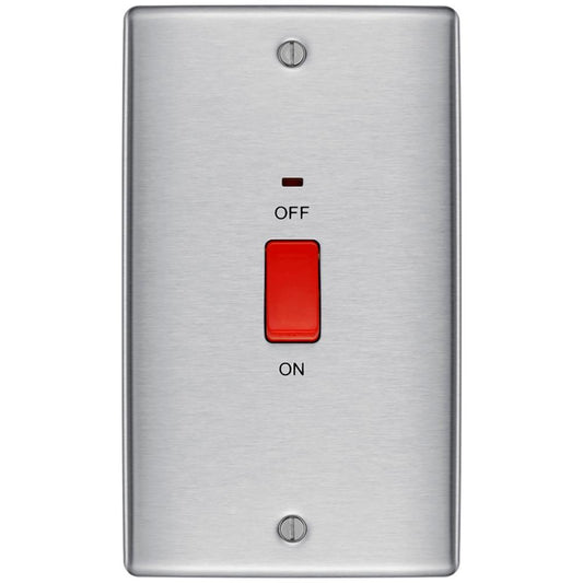 BG Brushed Steel 45A Double Pole Switch With Indicator Double Plate - NBS72