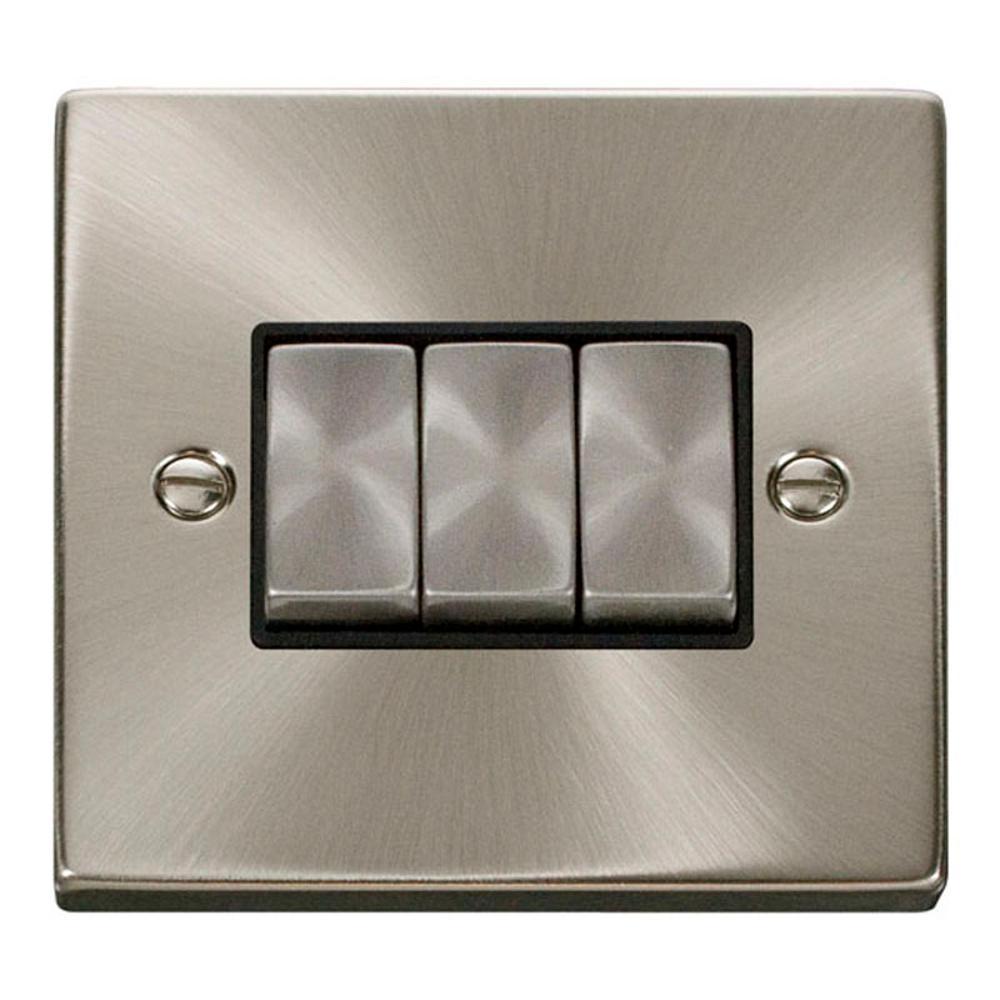 Click Satin Chrome 3 Gang 2 Way Light Switch - VPSC413BK