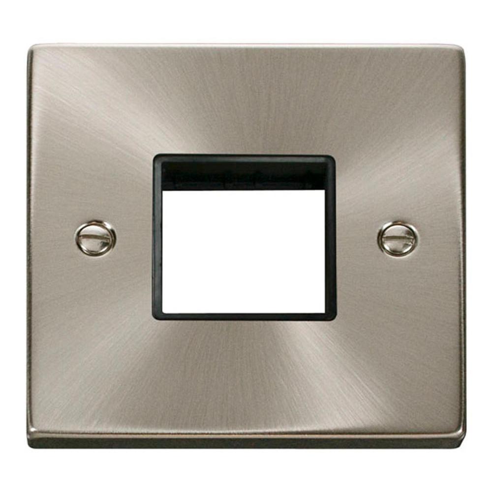 Click Deco VPSC402BK 1 Gang Minigrid Unfurnished Plate - 2 Apertures - Black - Satin Chrome