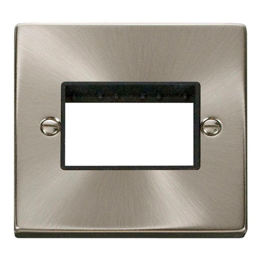Click Deco VPSC403BK 1 Gang Minigrid Unfurnished Plate - 3 Apertures - Black - Satin Chrome