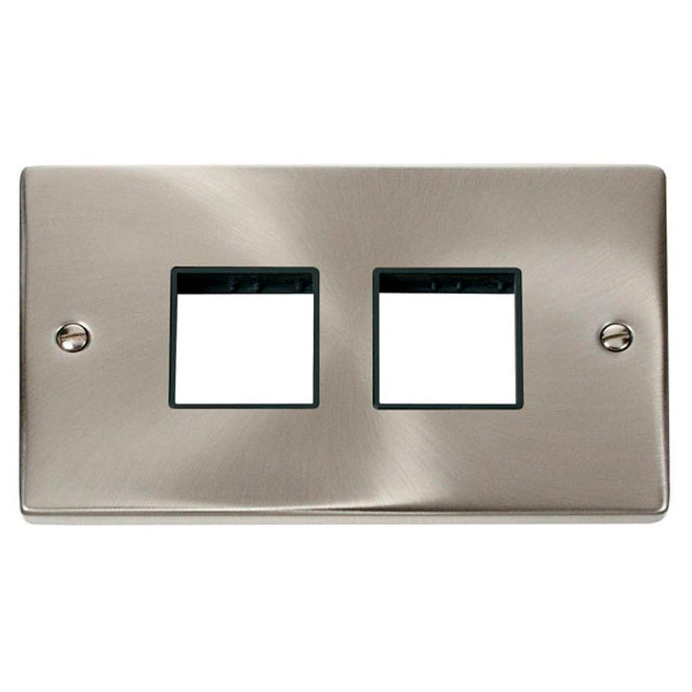 Click Deco VPSC404BK 2 Gang Minigrid Unfurnished Plate - 2 x 2 Apertures - Black - Satin Chrome