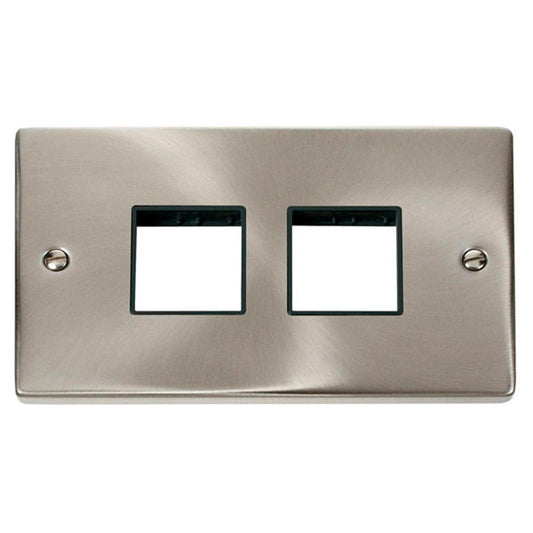 Click Deco VPSC404BK 2 Gang Minigrid Unfurnished Plate - 2 x 2 Apertures - Black - Satin Chrome
