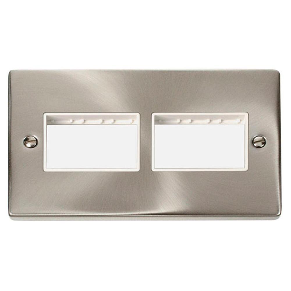 Click Deco VPSC406WH 2 Gang Minigrid Unfurnished Plate - 2 x 3 Apertures - White - Satin Chrome