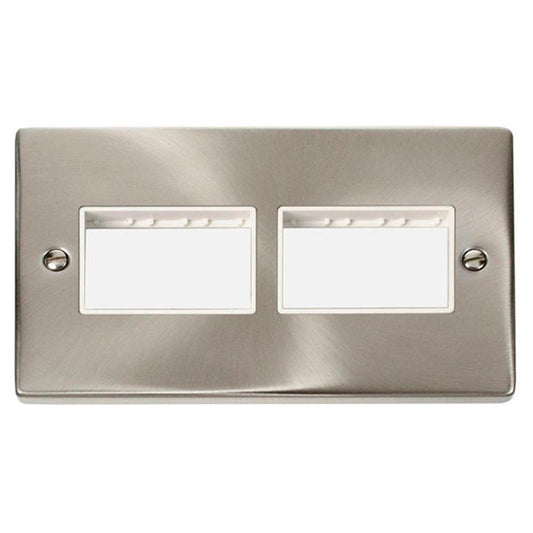 Click Deco VPSC406WH 2 Gang Minigrid Unfurnished Plate - 2 x 3 Apertures - White - Satin Chrome
