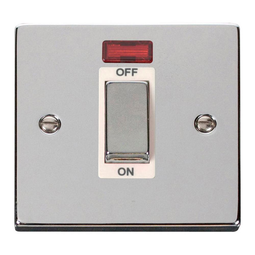 Click Polished Chrome 1 Gang 45A Double Pole Switch With Neon - VPCH501WH