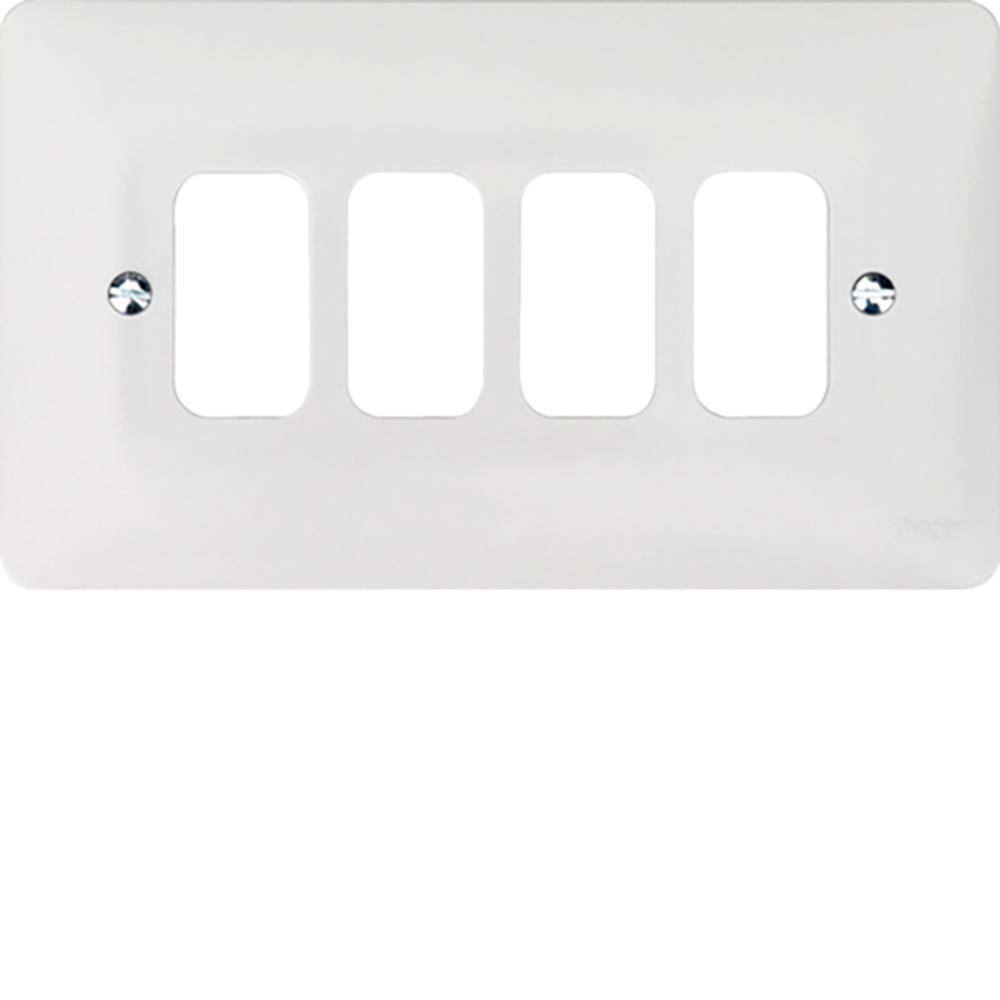 Hager WMGP4 4 Gang White Moulded Grid Plate