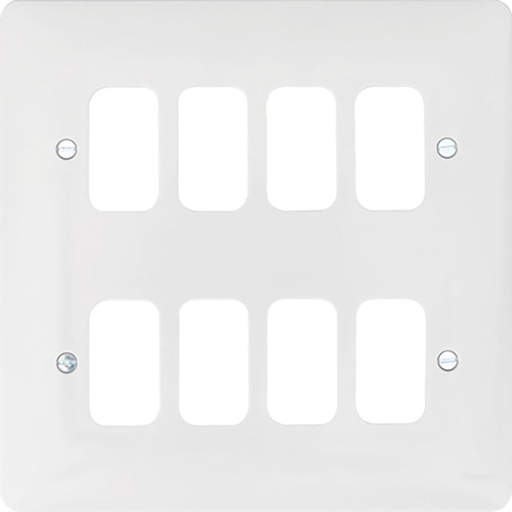 Hager WMGP8 8 Gang White Moulded Grid Plate