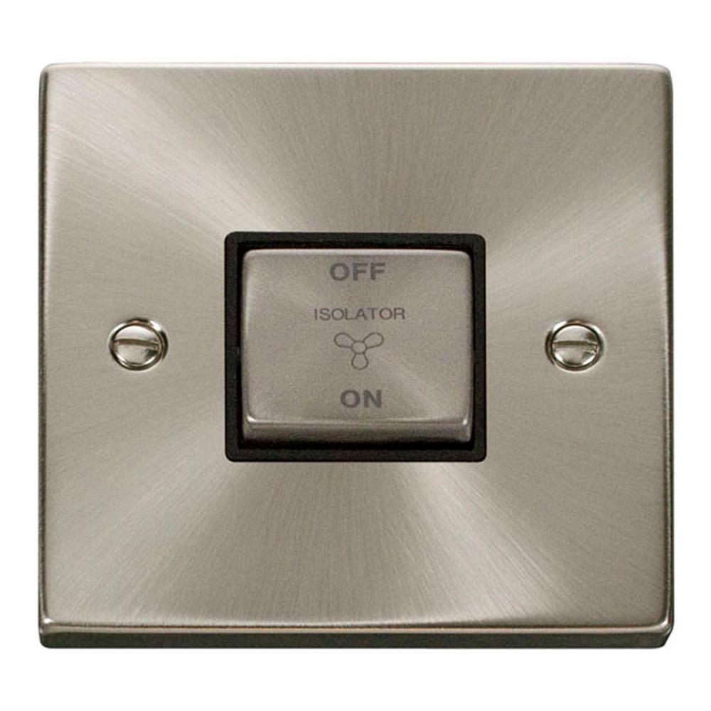 Click Deco 10A Ingot 3 Pole Fan Isolation Plate Switch - Black - Satin Chrome