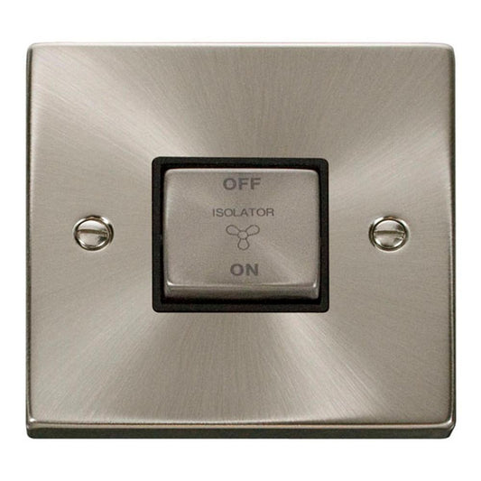 Click Deco 10A Ingot 3 Pole Fan Isolation Plate Switch - Black - Satin Chrome