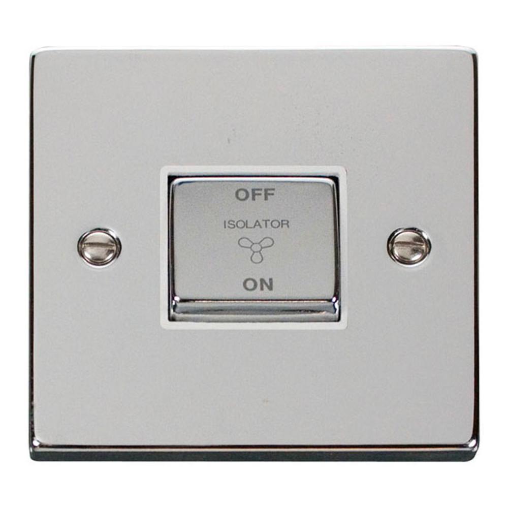 Click Deco 10A Ingot 3 Pole Fan Isolation Plate Switch - White - Polished Chrome