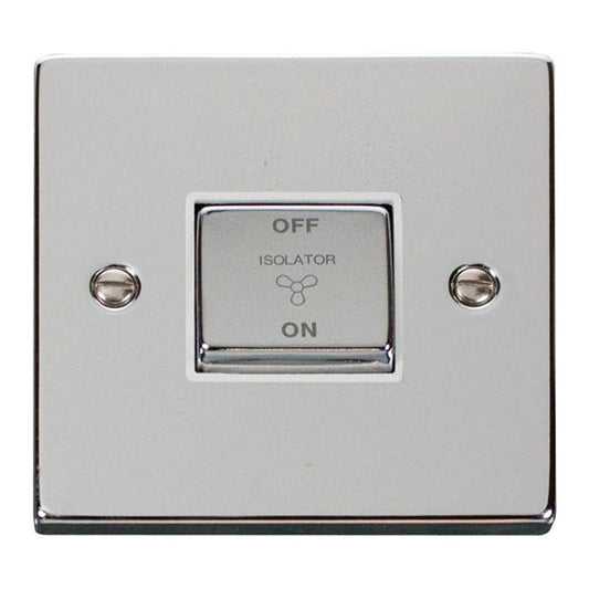 Click Deco 10A Ingot 3 Pole Fan Isolation Plate Switch - White - Polished Chrome