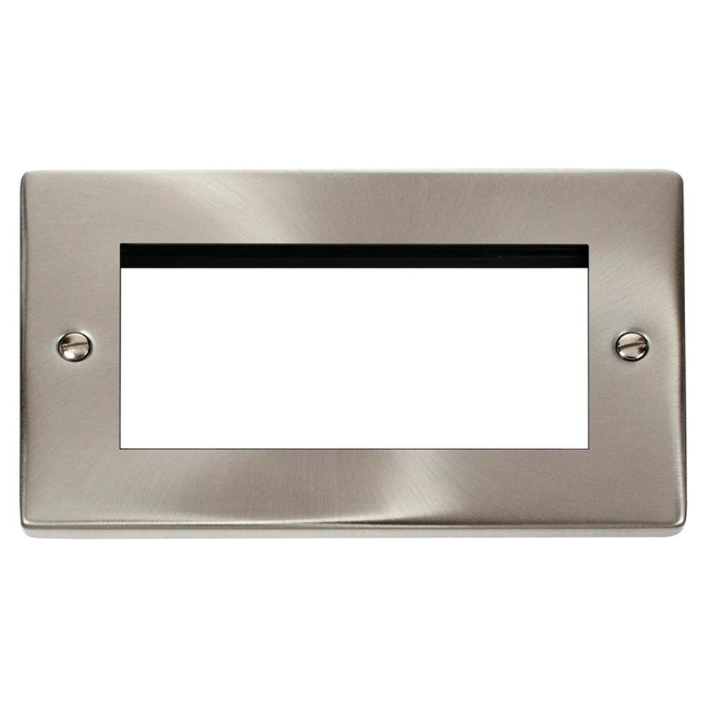 Click Deco 2 Gang New Media Unfurnished Plate - 4 Apertures - Satin Chrome