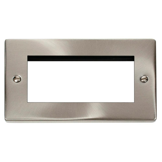 Click Deco 2 Gang New Media Unfurnished Plate - 4 Apertures - Satin Chrome
