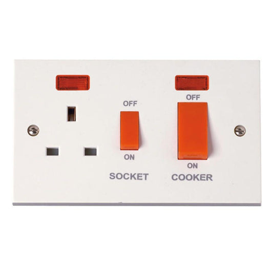 Click Polar 45A 2 Gang Dp Switch with 13A Dp Switched Socket & Neons