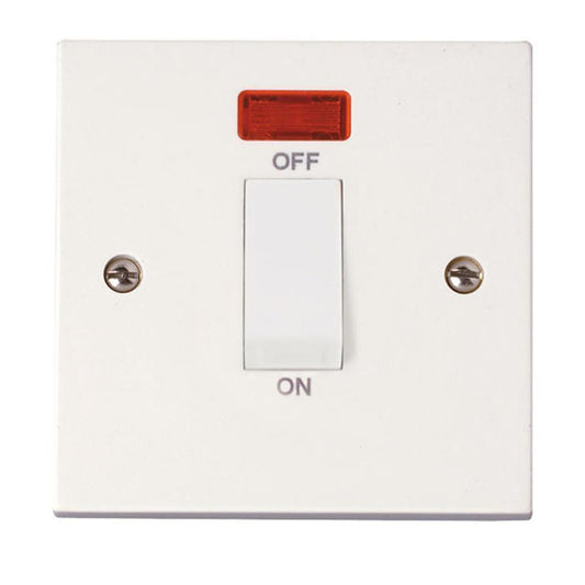 Click Polar 45A 1 Gang Dp Switch with White Rocker & Neon