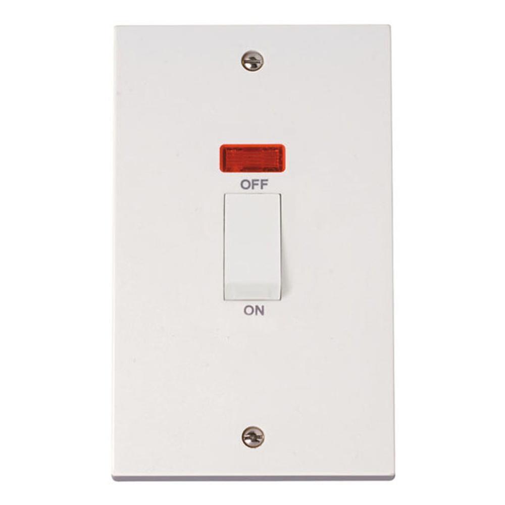 Click Polar 45A 2 Gang Dp Switch with White Rocker & Neon