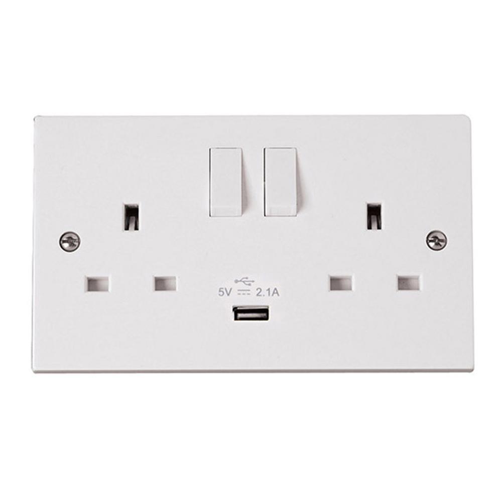 Click Polar 13A 2 Gang Switched Socket with 2.1A USB Outlet (Twin Earth)