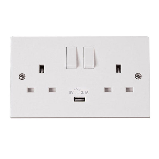 Click Polar 13A 2 Gang Switched Socket with 2.1A USB Outlet (Twin Earth)