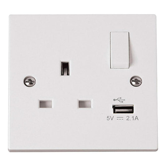 Click Polar 13A 1 Gang Switched Socket with 2.1A USB Outlet