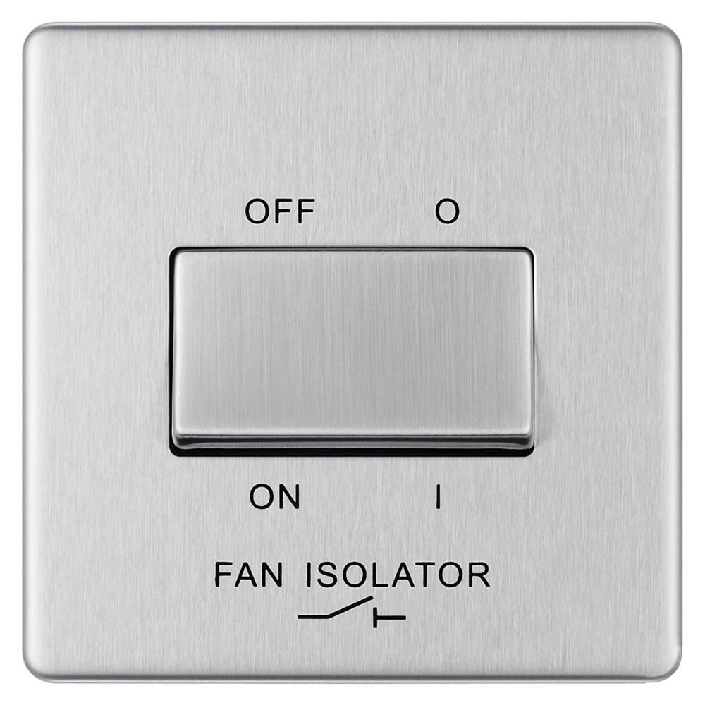 Bg Brushed Steel 10AX Plate Switch Fan Isolator 3 Pole - Screwless Flatplate