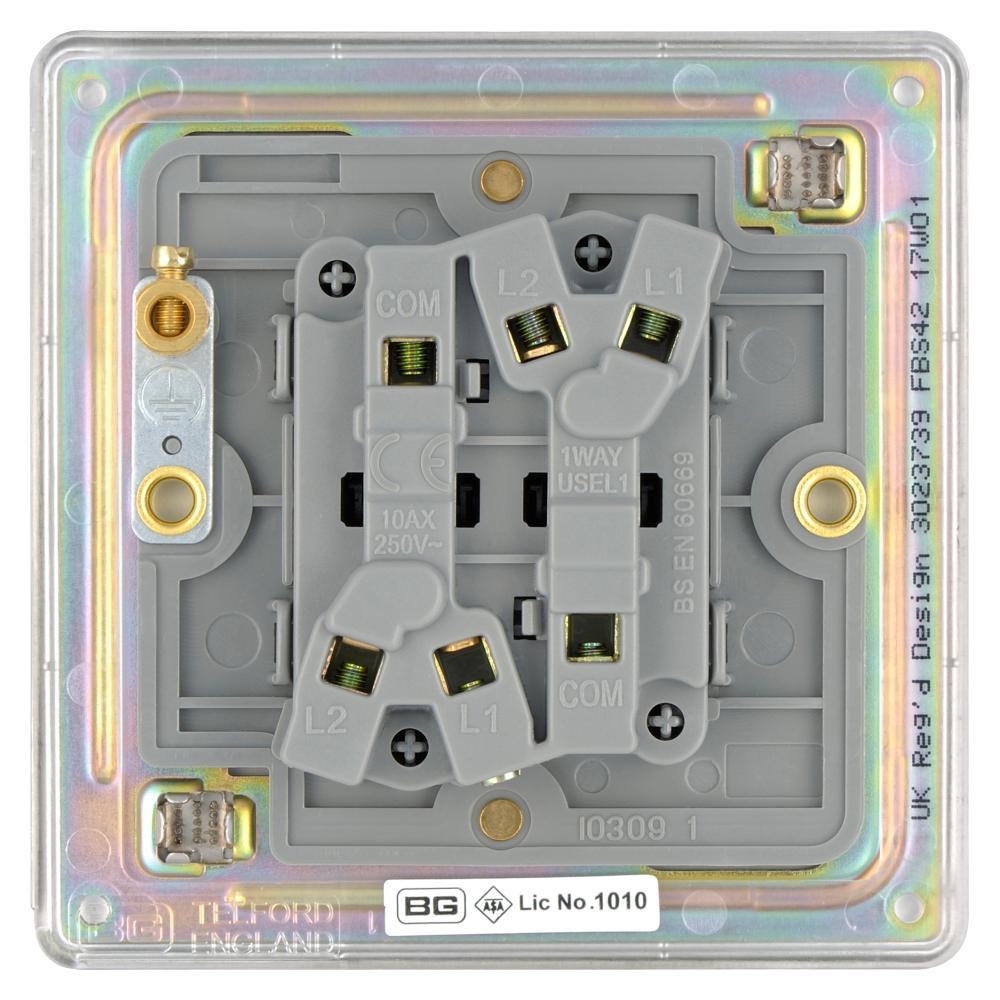 Bg Brushed Steel 10AX 2 Gang 2 Way Plate Switch - Screwless Flatplate