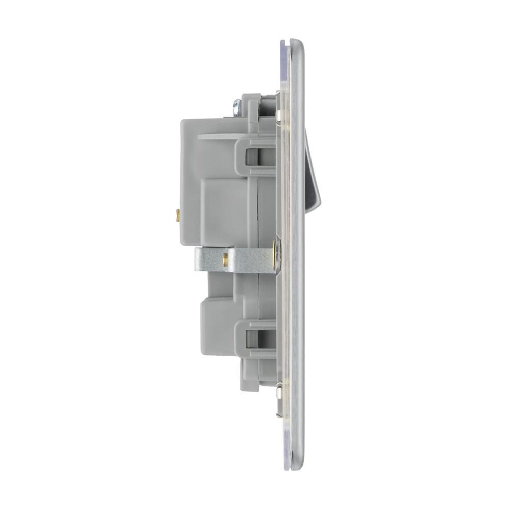 Bg Brushed Steel 13A 2 Gang Double Pole Switched Socket - Screwless Flatplate