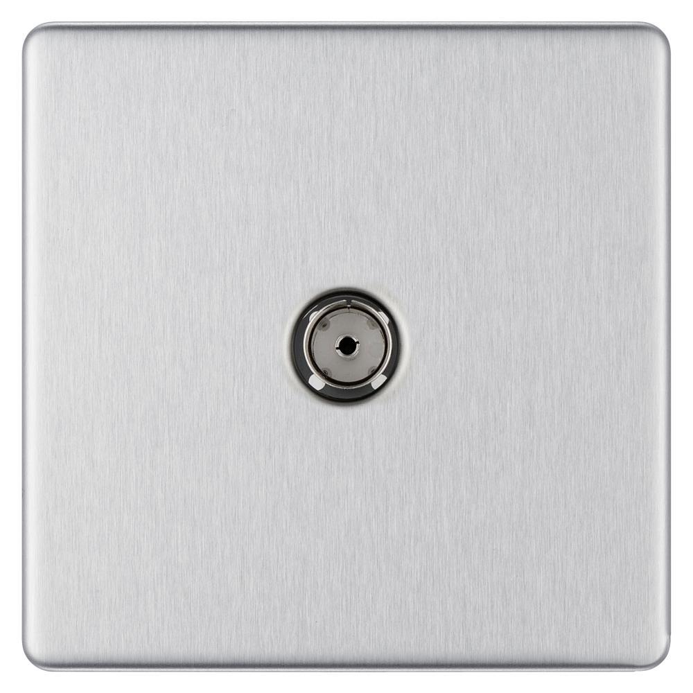 Bg Brushed Steel 1 Gang Coaxial Socket - Screwless Flatplate
