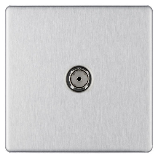 Bg Brushed Steel 1 Gang Coaxial Socket - Screwless Flatplate