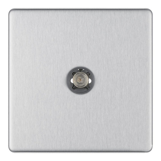 Bg Brushed Steel 1 Gang Satellite Socket - Screwless Flatplate