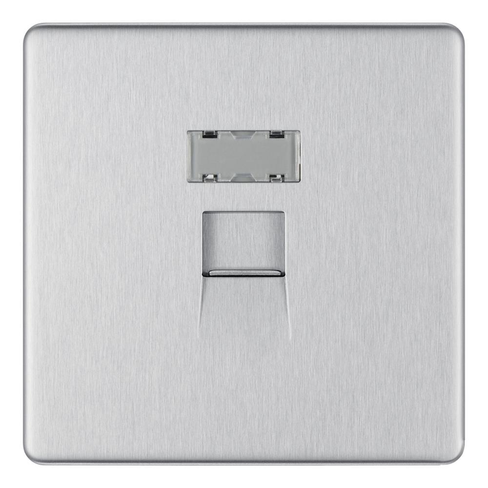 Bg Brushed Steel 1 Gang RJ45 Data Outlet Socket with Idc Window - Screwless Flatplate