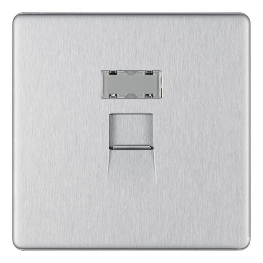Bg Brushed Steel 1 Gang RJ45 Data Outlet Socket with Idc Window - Screwless Flatplate
