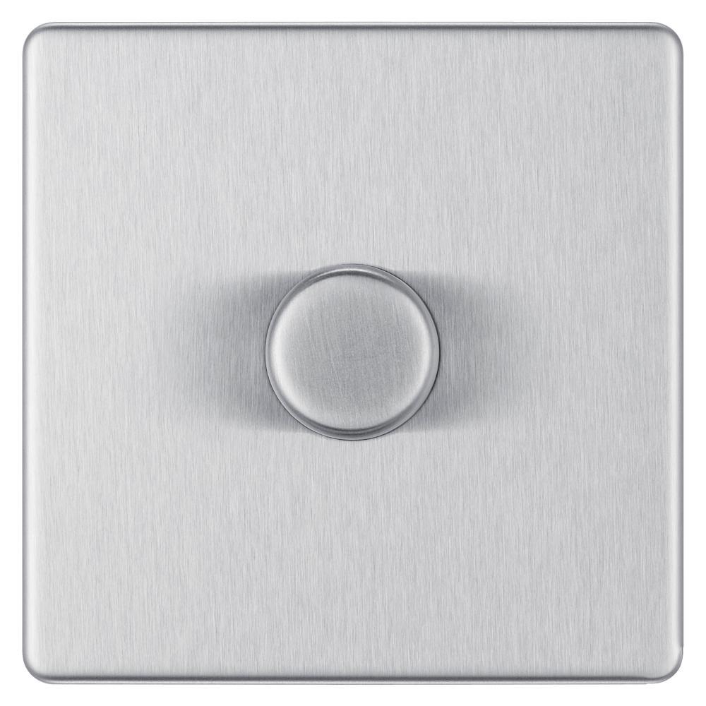 Bg Brushed Steel 400W 1 Gang 2 Way Dimmer - Screwless Flatplate