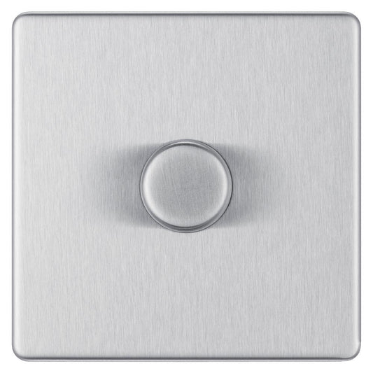 Bg Brushed Steel 400W 1 Gang 2 Way Dimmer - Screwless Flatplate