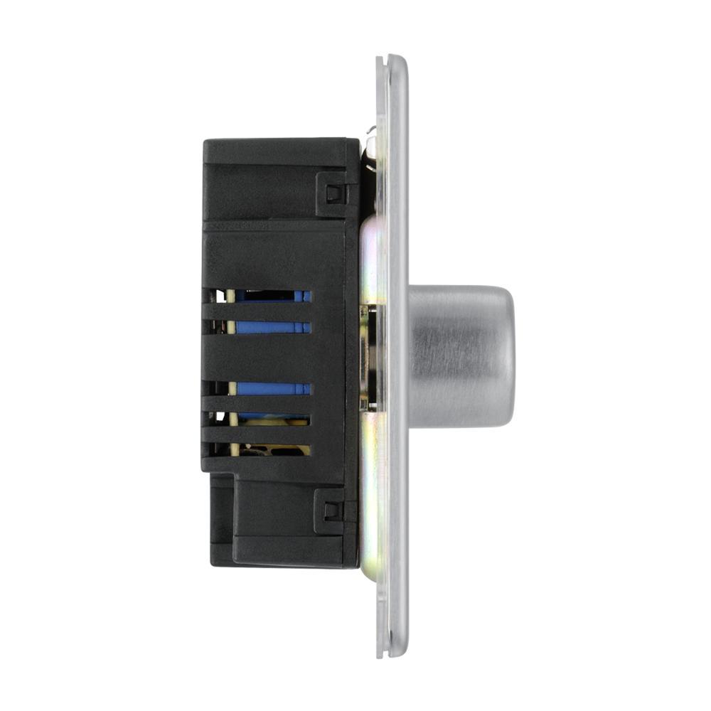 Bg Brushed Steel 400W 2 Gang 2 Way Push Dimmer - Screwless Flatplate