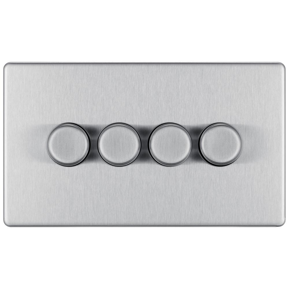 Bg Brushed Steel 400W 4 Gang 2 Way Push Dimmer - Screwless Flatplate