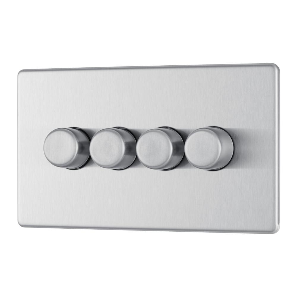 Bg Brushed Steel 400W 4 Gang 2 Way Push Dimmer - Screwless Flatplate