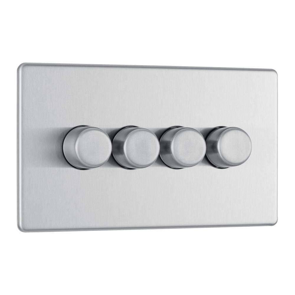 Bg Brushed Steel 400W 4 Gang 2 Way Push Dimmer - Screwless Flatplate