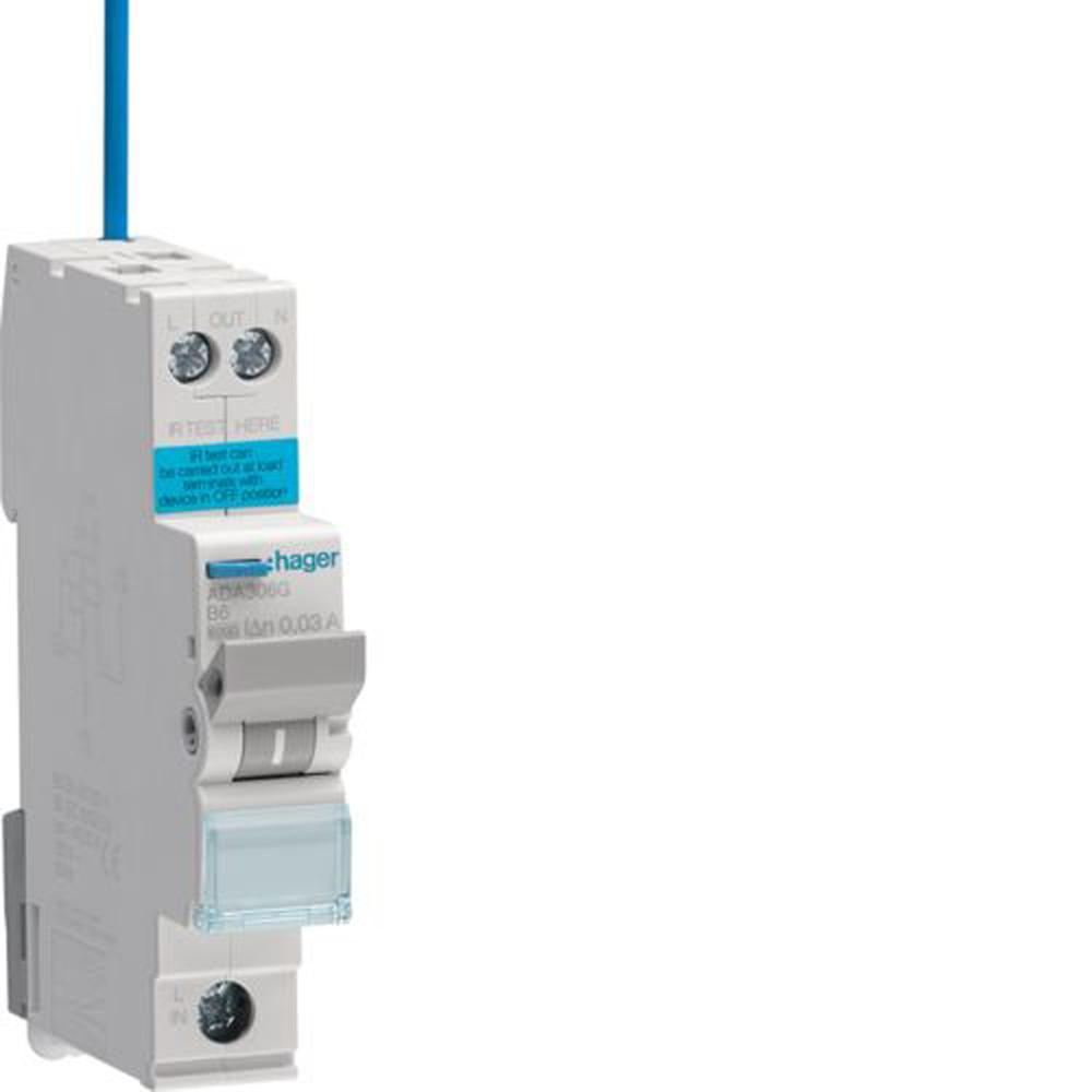 Hager ADA306g RCBO 1m 1P Type A 6KA B-6A 30mA RCBO