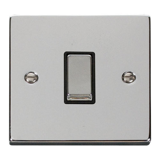 Click Deco VPCH411BK 10AX Ingot 1 Gang 2 Way Plate Switch - Black - Polished Chrome