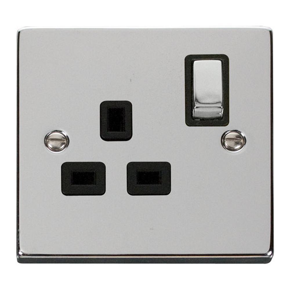 Click Deco VPCH535BK 13A Ingot 1 Gang Dp Switched Socket - Black - Polished Chrome
