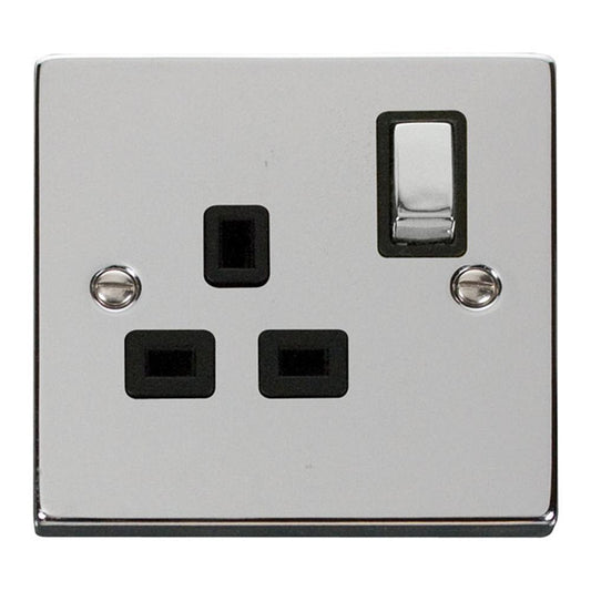 Click Deco VPCH535BK 13A Ingot 1 Gang Dp Switched Socket - Black - Polished Chrome