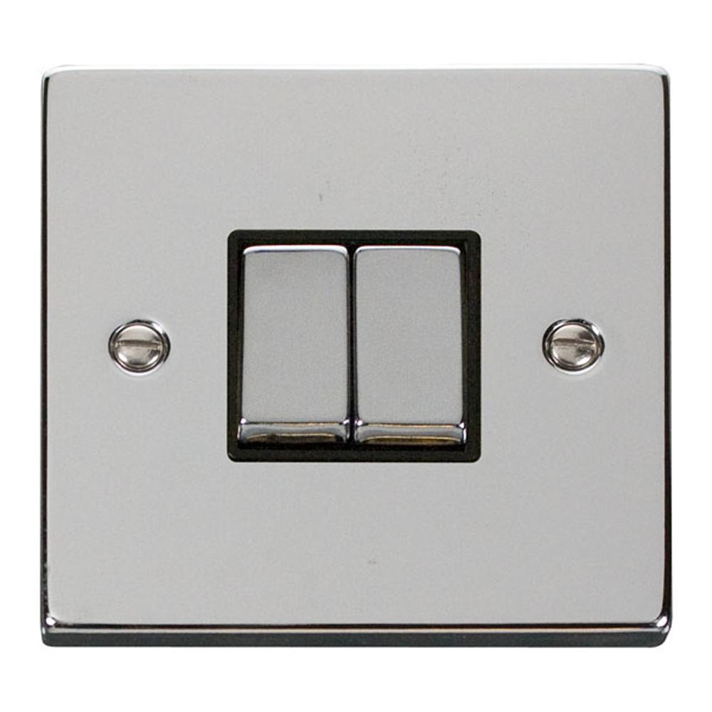 Click Deco VPCH412BK 10AX Ingot 2 Gang 2 Way Plate Switch - Black - Polished Chrome