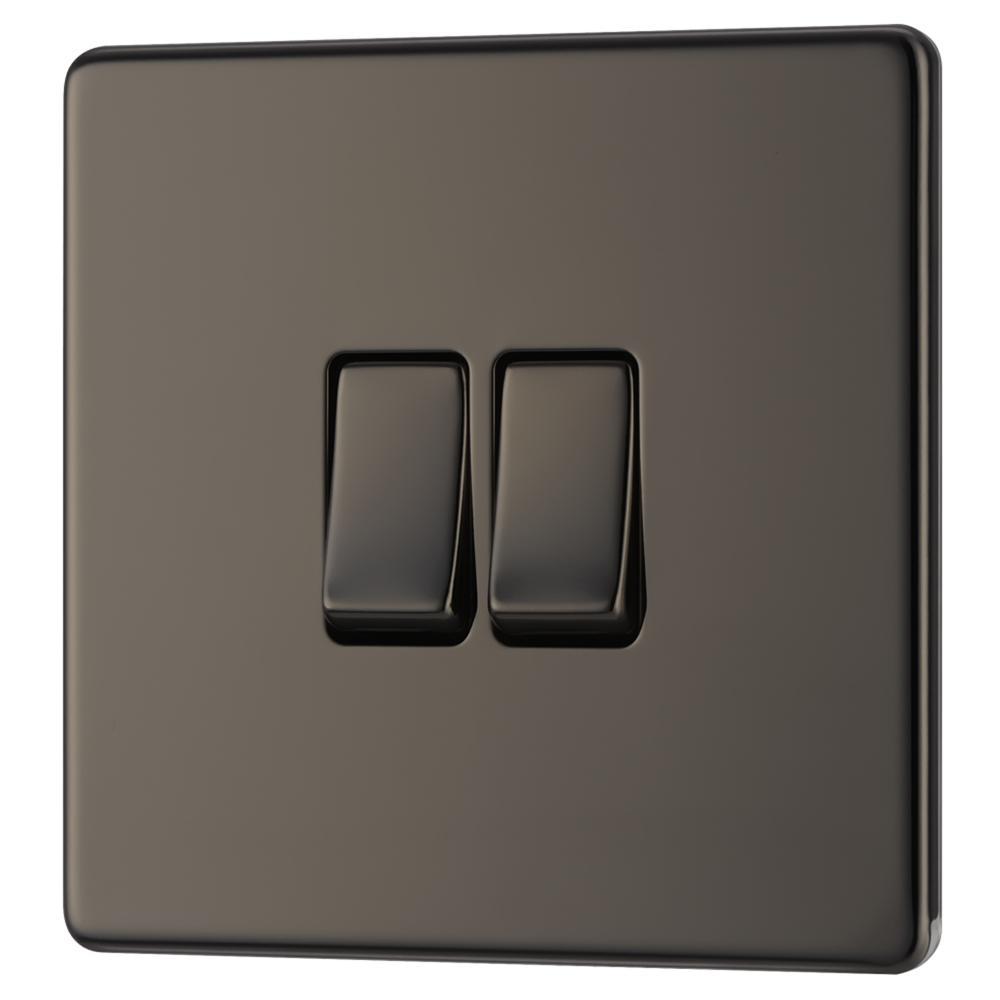 BG FBN42 10AX 2 Gang 2 Way Plate Switch - Screwless Flatplate - Black Nickel