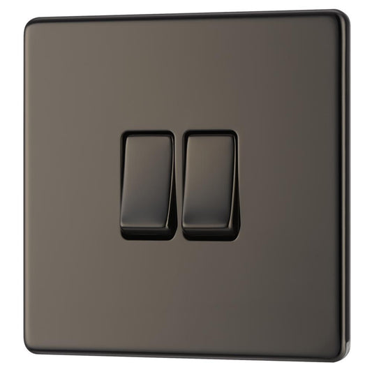 BG FBN42 10AX 2 Gang 2 Way Plate Switch - Screwless Flatplate - Black Nickel
