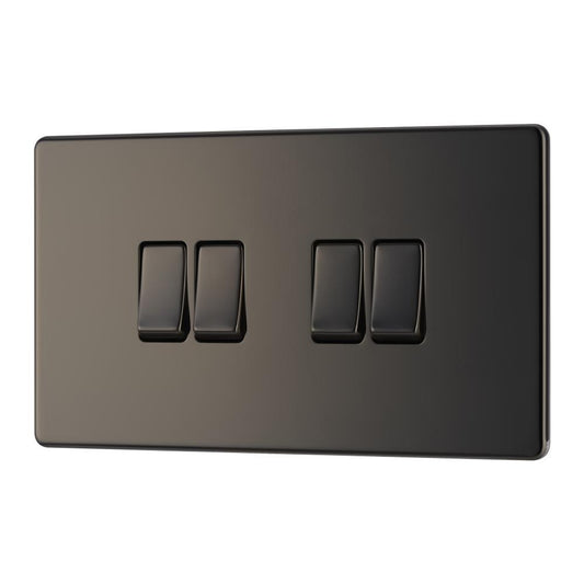 BG FBN44 10AX 4 Gang 2 Way Plate Switch - Screwless Flatplate - Black Nickel